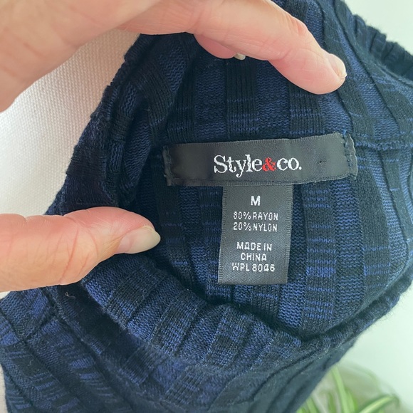 Style & Co Size M Sweater Dark Blue Black Marbled Ribbed Pullover Turtleneck EUC - Picture 11 of 11